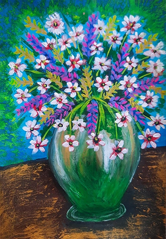 Flowers in a Green Vase